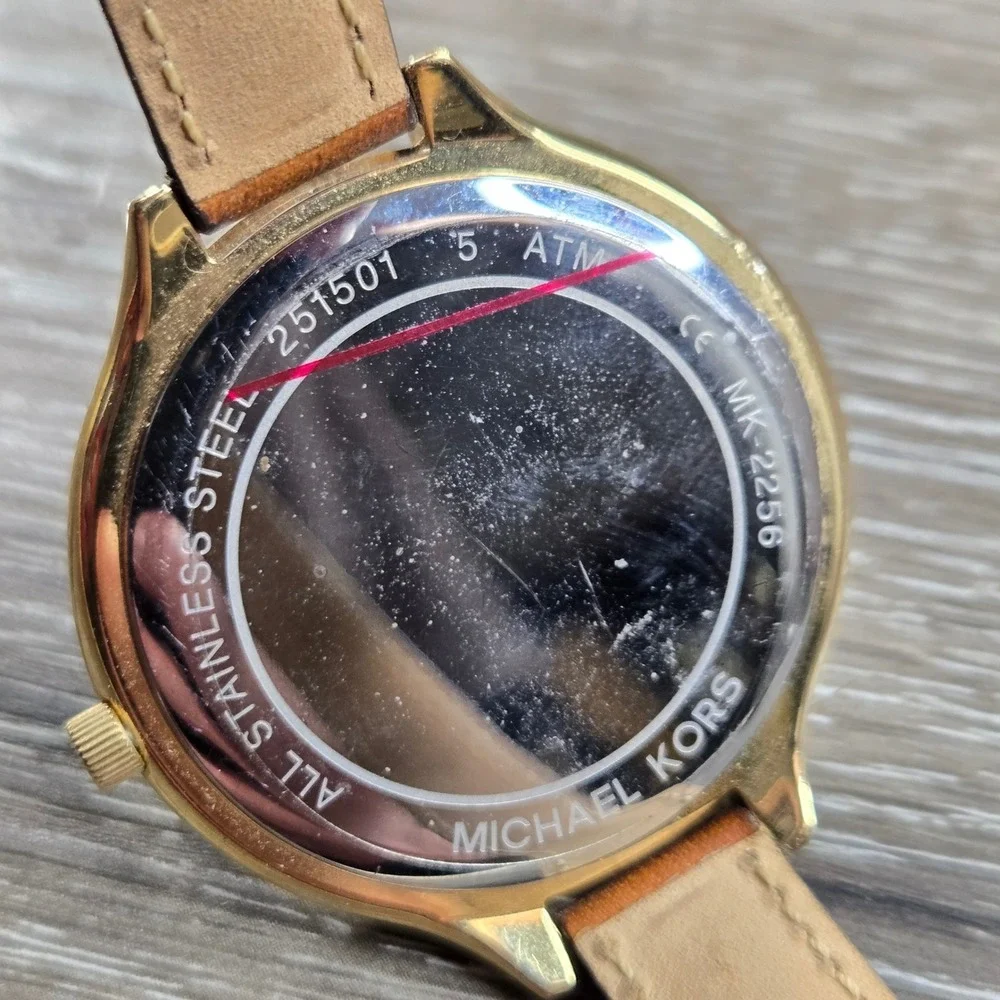 Michael Kors MK-2256 Gold Tone Brown Leather Strap Women Watch Wrap Tested